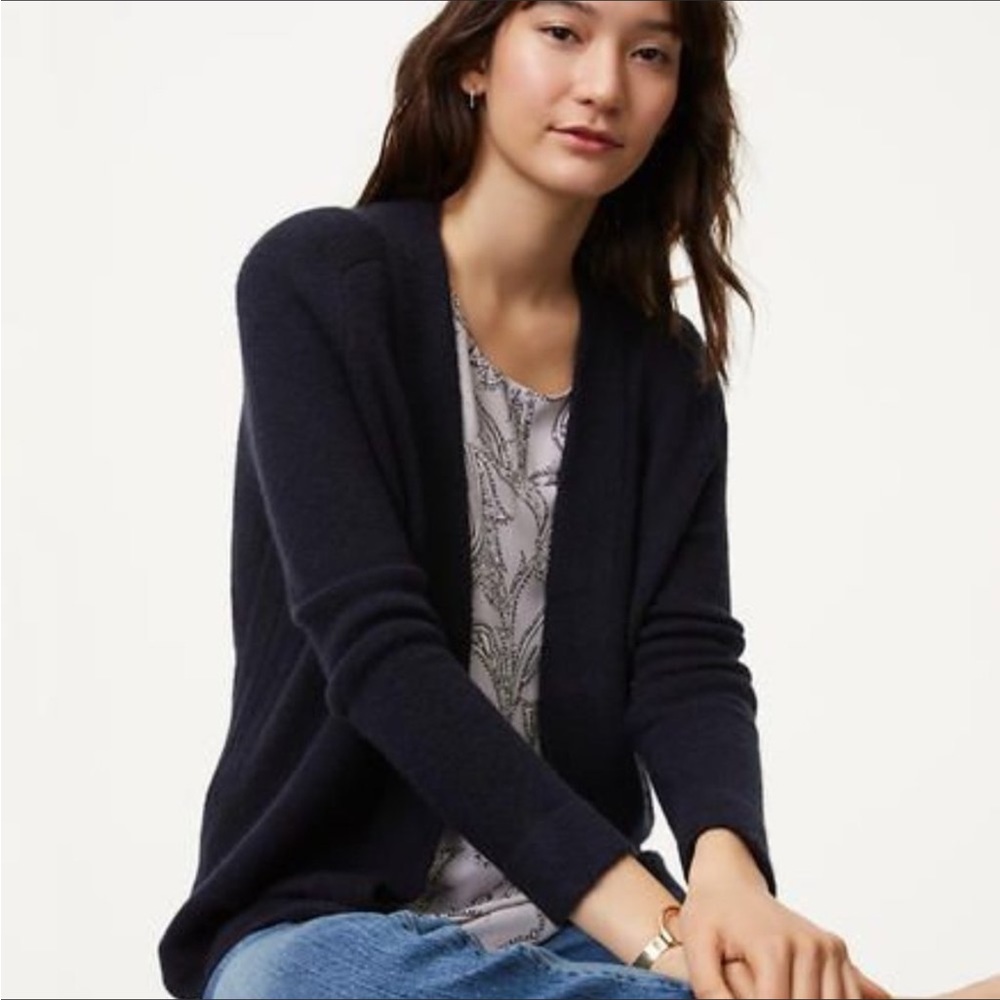 LOFT Black Open Front Wool Blend Cardigan Size XS